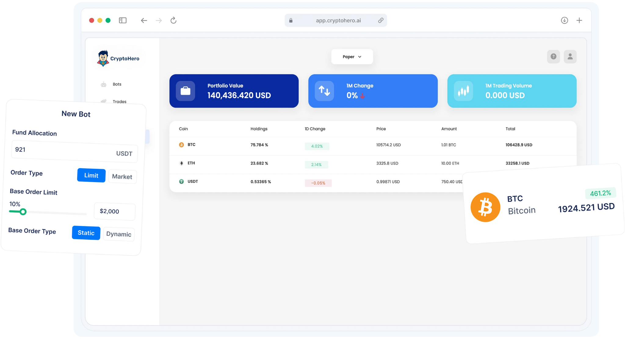 Automated Trading Dashboard CryptoHero